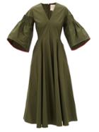 Roksanda - Josefina Flared-sleeve Cotton-poplin Midi Dress - Womens - Khaki