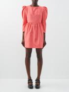 Batsheva - Puff-shoulder Moir Mini Dress - Womens - Dark Pink