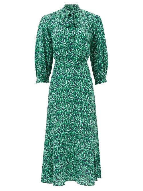 Matchesfashion.com Cefinn - Daria Shattered Glass-print Crepe De Chine Dress - Womens - Green Multi