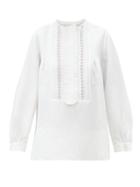 Matchesfashion.com Chlo - Ruffled-placket Linen-blend Top - Womens - White
