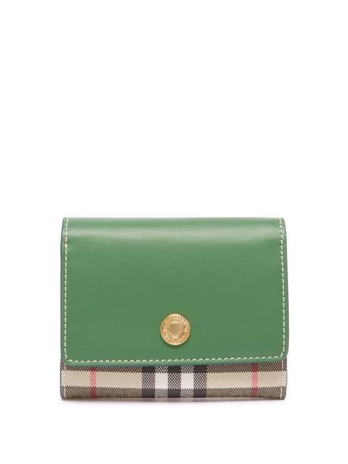 Burberry - Lancaster Checked Leather-trim Wallet - Womens - Green Multi
