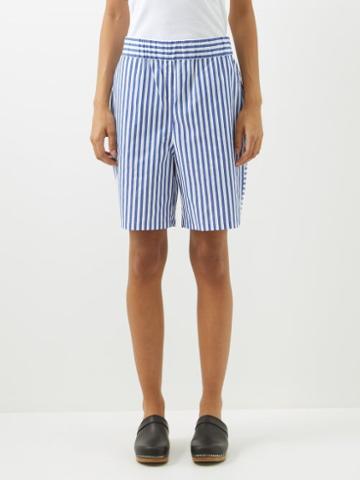 Caro Editions - Striped Cotton-poplin Shorts - Womens - Blue White