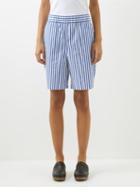 Caro Editions - Striped Cotton-poplin Shorts - Womens - Blue White