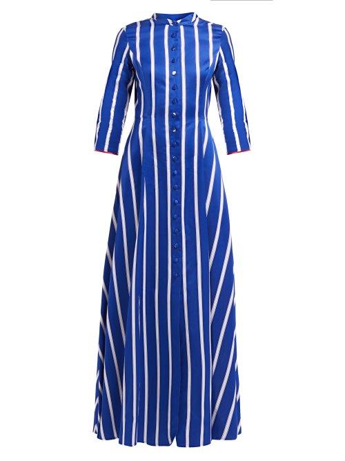 Matchesfashion.com Evi Grintela - Carine Striped Collarless Cotton Shirtdress - Womens - Blue