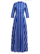 Matchesfashion.com Evi Grintela - Carine Striped Collarless Cotton Shirtdress - Womens - Blue