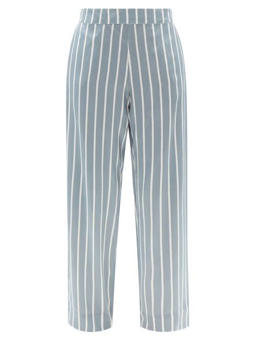 Asceno - London Striped Sandwashed-silk Pyjama Bottoms - Womens - Blue Stripe