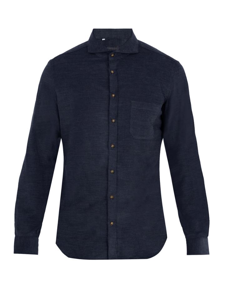 Thom Sweeney Cutaway-collar Single-cuff Cotton-twill Shirt