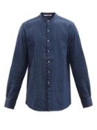 Mens Rtw Pro - Stand-collar Pinstripe Linen Shirt - Mens - Navy