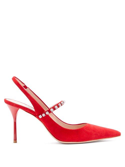 Matchesfashion.com Miu Miu - Embellished Suede Slingbacks - Womens - Red