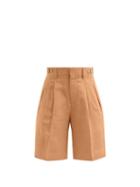 Matchesfashion.com Umit Benan B+ - Richard Pleated Slubbed-poplin Suit Shorts - Womens - Brown