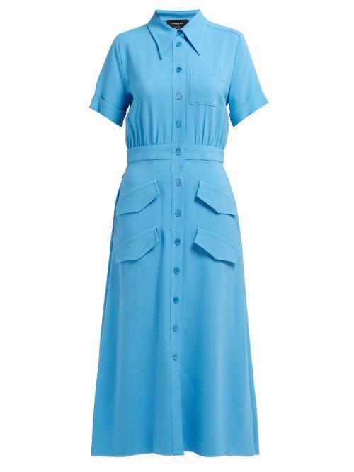 Matchesfashion.com Rochas - Cadi Stretch Knit Shirtdress - Womens - Blue