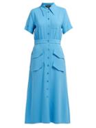 Matchesfashion.com Rochas - Cadi Stretch Knit Shirtdress - Womens - Blue