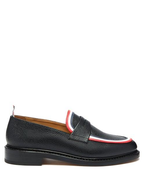 Matchesfashion.com Thom Browne - Tricolour Striped Pebbled Leather Penny Loafers - Mens - Black