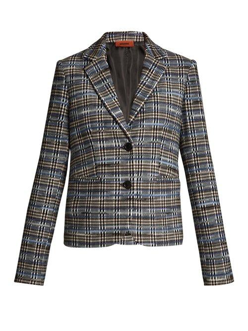 Matchesfashion.com Missoni - Checked Wool Blend Knit Blazer - Womens - Blue Multi