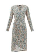 Matchesfashion.com Atlein - Gathered Floral-print Jersey Wrap Dress - Womens - Blue Print