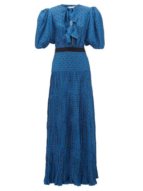 Matchesfashion.com Johanna Ortiz - Ancient Treasures Puff-sleeved Crepe Dress - Womens - Navy