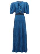 Matchesfashion.com Johanna Ortiz - Ancient Treasures Puff-sleeved Crepe Dress - Womens - Navy