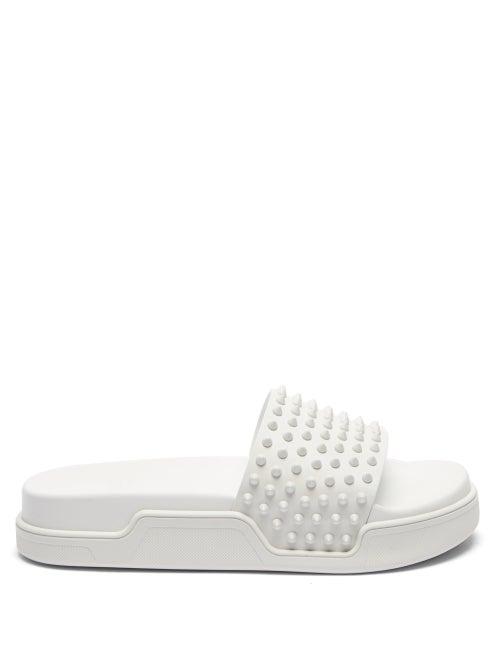 Christian Louboutin - Studded Leather Pool Slides - Mens - White