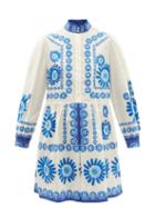 La Doublej - Shorty Place-print Cotton-muslin Dress - Womens - Blue Print