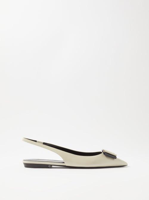 Saint Laurent - Anais 10 Ysl-logo Leather Slingback Flats - Womens - White Navy