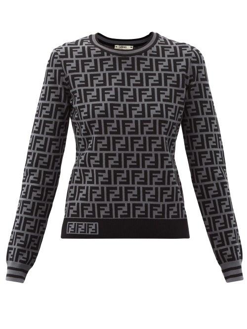Matchesfashion.com Fendi - Ff-jacquard Sweater - Womens - Grey Multi