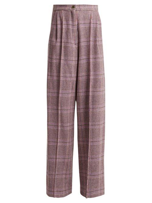 Matchesfashion.com Natasha Zinko - High Rise Wool Blend Tartan Trousers - Womens - Grey Multi