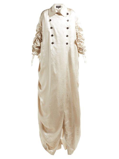 Matchesfashion.com Ann Demeulemeester - Drawstring Seam Double Breasted Satin Trench Coat - Womens - Light Grey