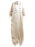 Matchesfashion.com Ann Demeulemeester - Drawstring Seam Double Breasted Satin Trench Coat - Womens - Light Grey