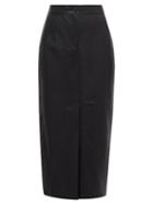 Matchesfashion.com Vika Gazinskaya - Front Slit Grained Faux Leather Midi Skirt - Womens - Black