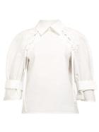 Matchesfashion.com Fendi - Lace Belted Sleeve Cotton Poplin Shirt - Womens - White
