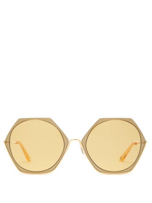 Matchesfashion.com Moy Atelier - Erudite Hexagonal Gold Plated Sunglasses - Womens - Green