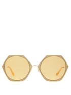 Matchesfashion.com Moy Atelier - Erudite Hexagonal Gold Plated Sunglasses - Womens - Green