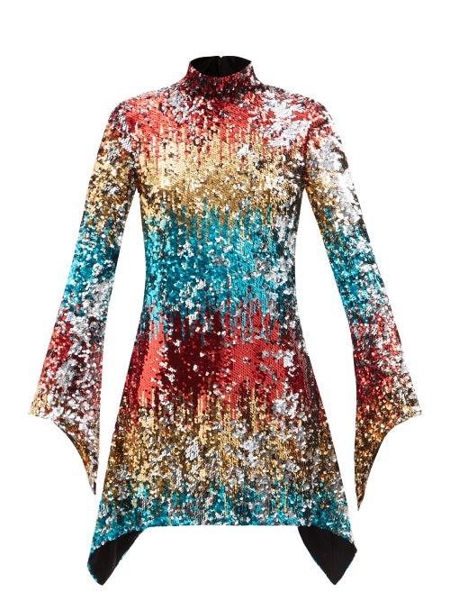 Halpern - High-neck Sequinned Mini Dress - Womens - Multi