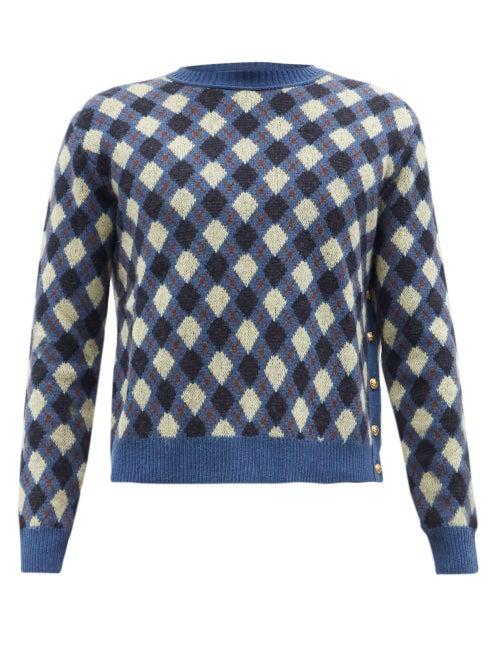 Wales Bonner - Williams Argyle Merino Wool-blend Sweater - Mens - Blue