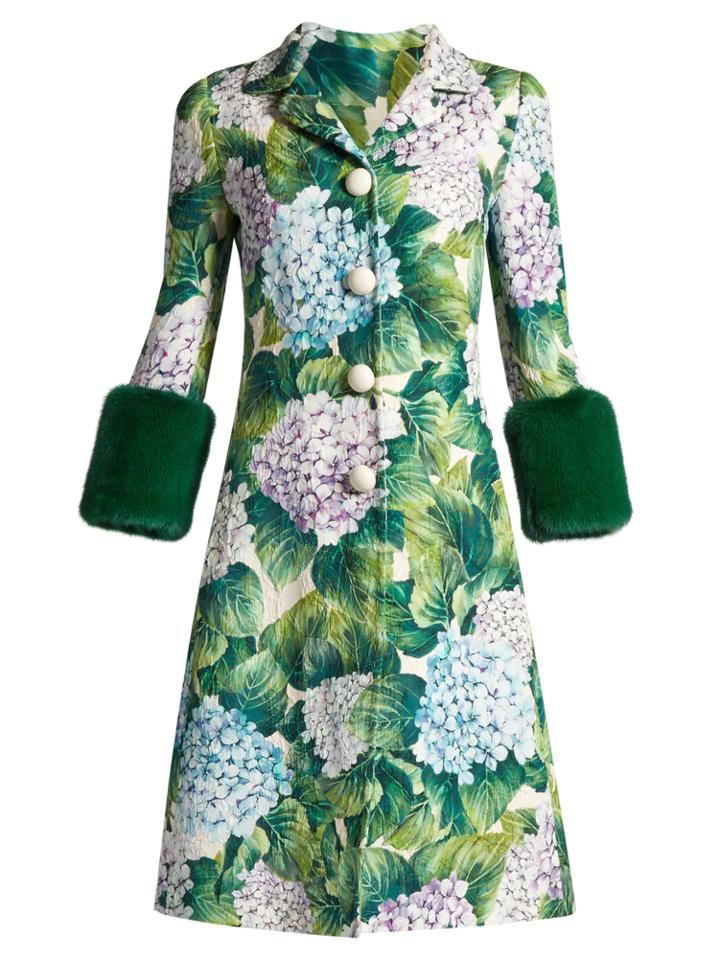 Dolce & Gabbana Ortensia-brocade Fur-trimmed Coat