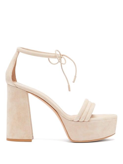 Matchesfashion.com Gianvito Rossi - Triple-strap 70 Suede Platform Sandals - Womens - Beige