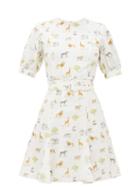 Matchesfashion.com Emilia Wickstead - Pip Animal-print Belted Linen Mini Dress - Womens - Cream Print