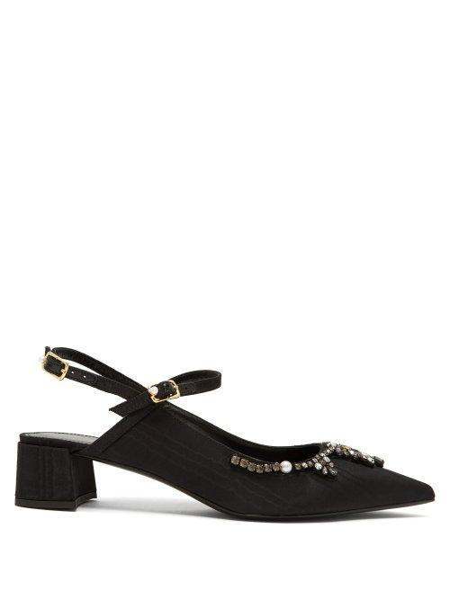 Matchesfashion.com Erdem - Aerin Crystal Embellished Faille Slingback Pumps - Womens - Black
