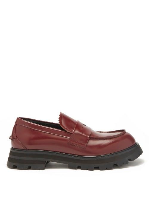 Mens Shoes Alexander Mcqueen - Worker Polished Leather Loafers - Mens - Burgundy