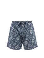 Mens Rtw Ymc - Floral-jacquard Denim Shorts - Mens - Indigo