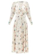 Matchesfashion.com Paco Rabanne - Buttoned V-neck Floral-print Satin Dress - Womens - White Print