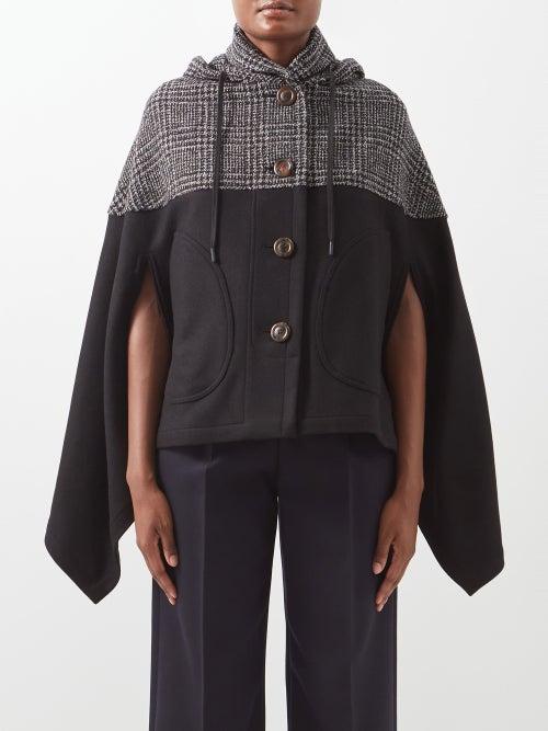 See By Chlo - Prince Of Wales Check Wool-blend Hooded Cape - Womens - Black Multi