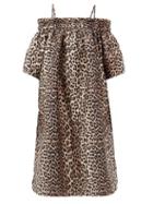 Matchesfashion.com Ganni - Off-the-shoulder Leopard-jacquard Midi Dress - Womens - Leopard