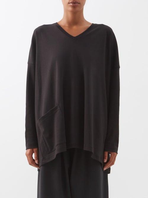 Eskandar - Patch-pocket Pima-cotton Jersey Trapeze Top - Womens - Black