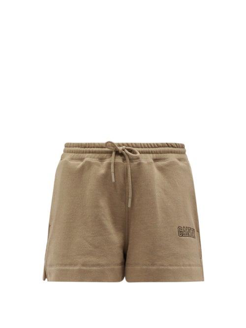 Ganni - Software Logo-embroidered Cotton-blend Shorts - Womens - Brown Beige