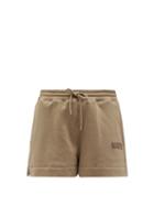 Ganni - Software Logo-embroidered Cotton-blend Shorts - Womens - Brown Beige
