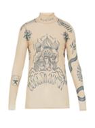 Matchesfashion.com Vetements - Tattoo Print High Neck Stretch Mesh Top - Mens - Beige