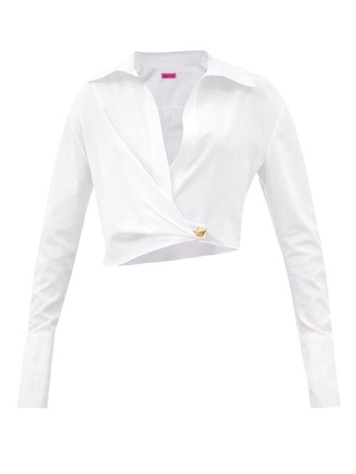 Gauge81 - Kavos Wrap-front Cotton-blend Cropped Shirt - Womens - White