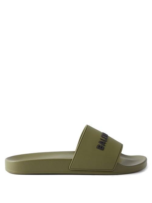 Balenciaga - Logo-embossed Rubber Slides - Mens - Khaki
