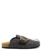 Matchesfashion.com Jw Anderson - Logo-embroidered Buckled Felt Backless Loafers - Womens - Grey Multi